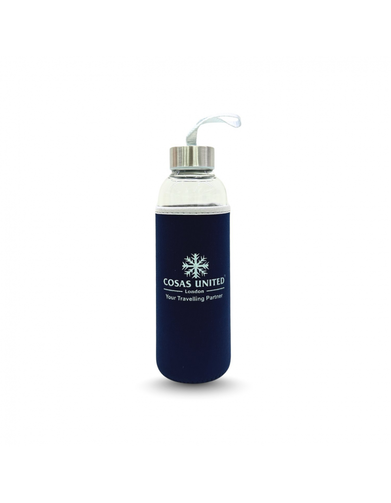 Glass Bottle with Pouch (500ml) Navy Blue