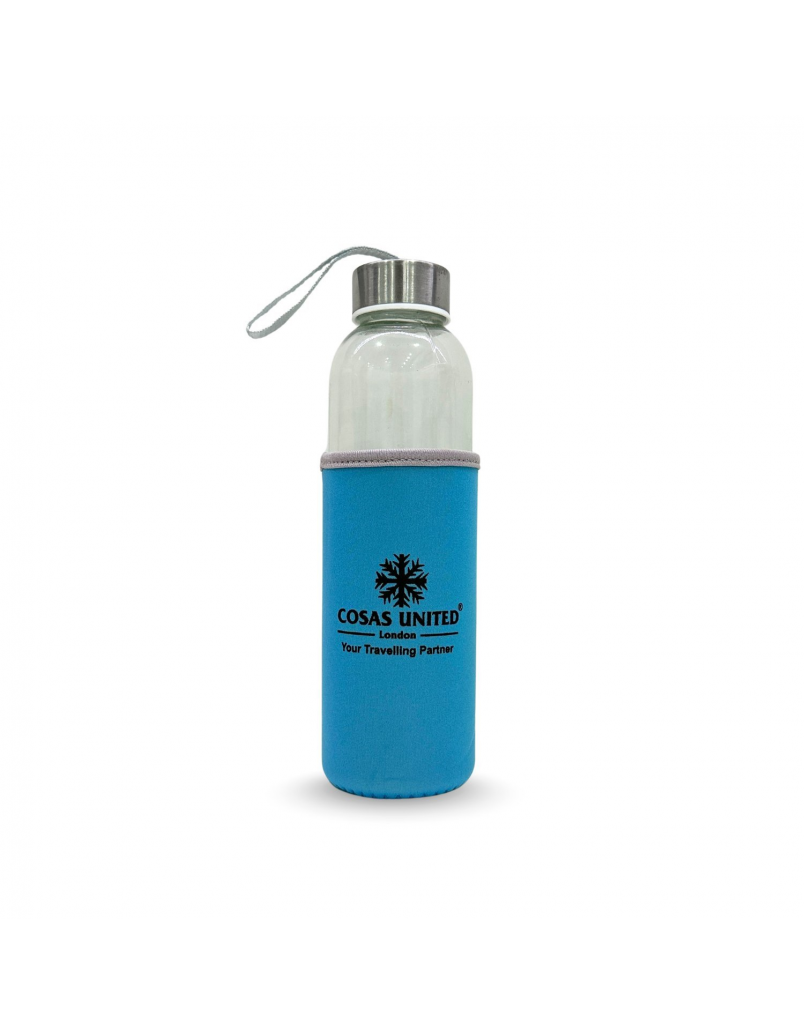 Glass Bottle with Pouch (500ml) Blue