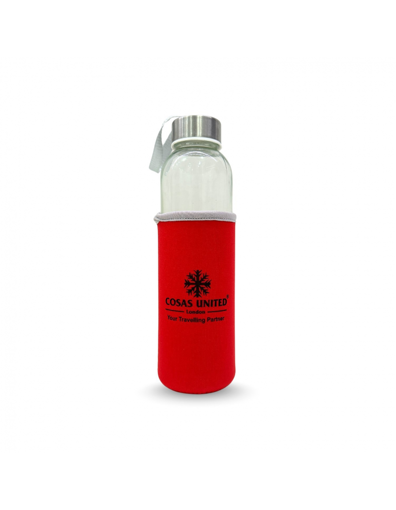 Glass Bottle with Pouch (500ml) Red