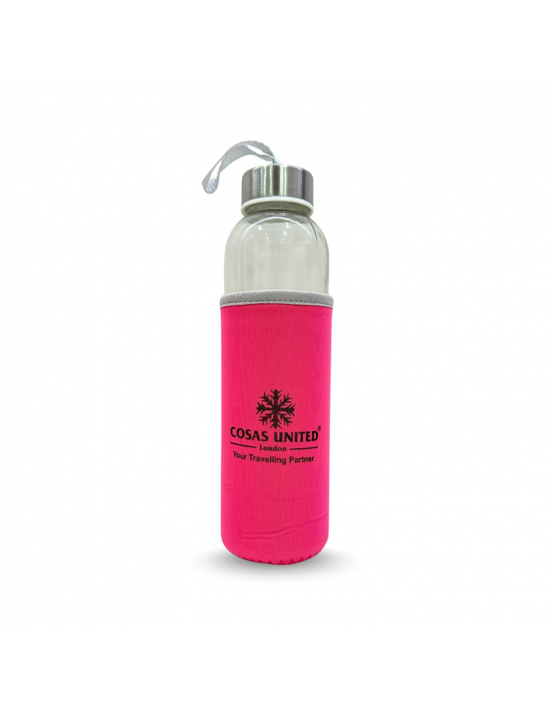 Glass Bottle with Pouch (500ml) Pink