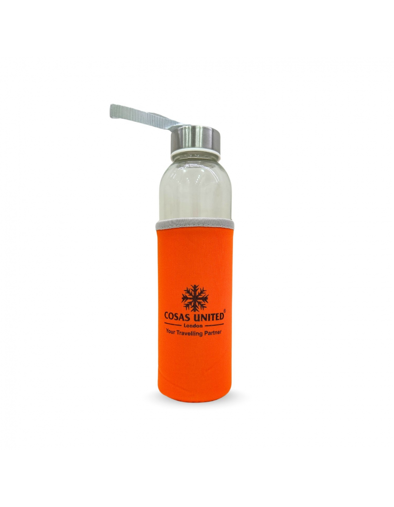 Glass Bottle with Pouch (500ml) Orange