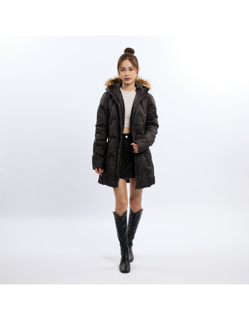 Women Winter Jacket with Furry Hood Black