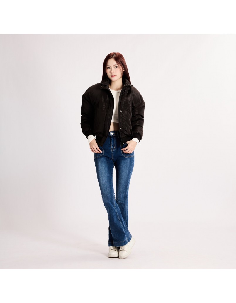 Women Winter Down Bomber Jacket Black