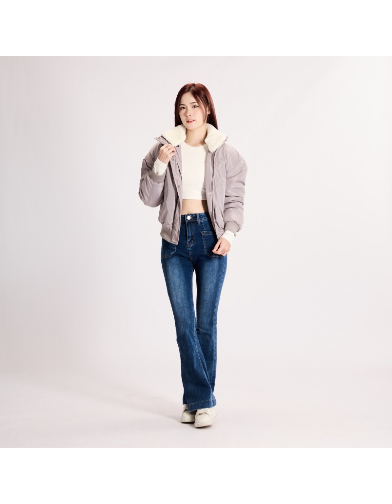 Women Winter Down Bomber Jacket Grey