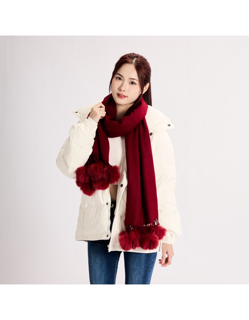 Puffy Pom Winter Shawl Maroon
