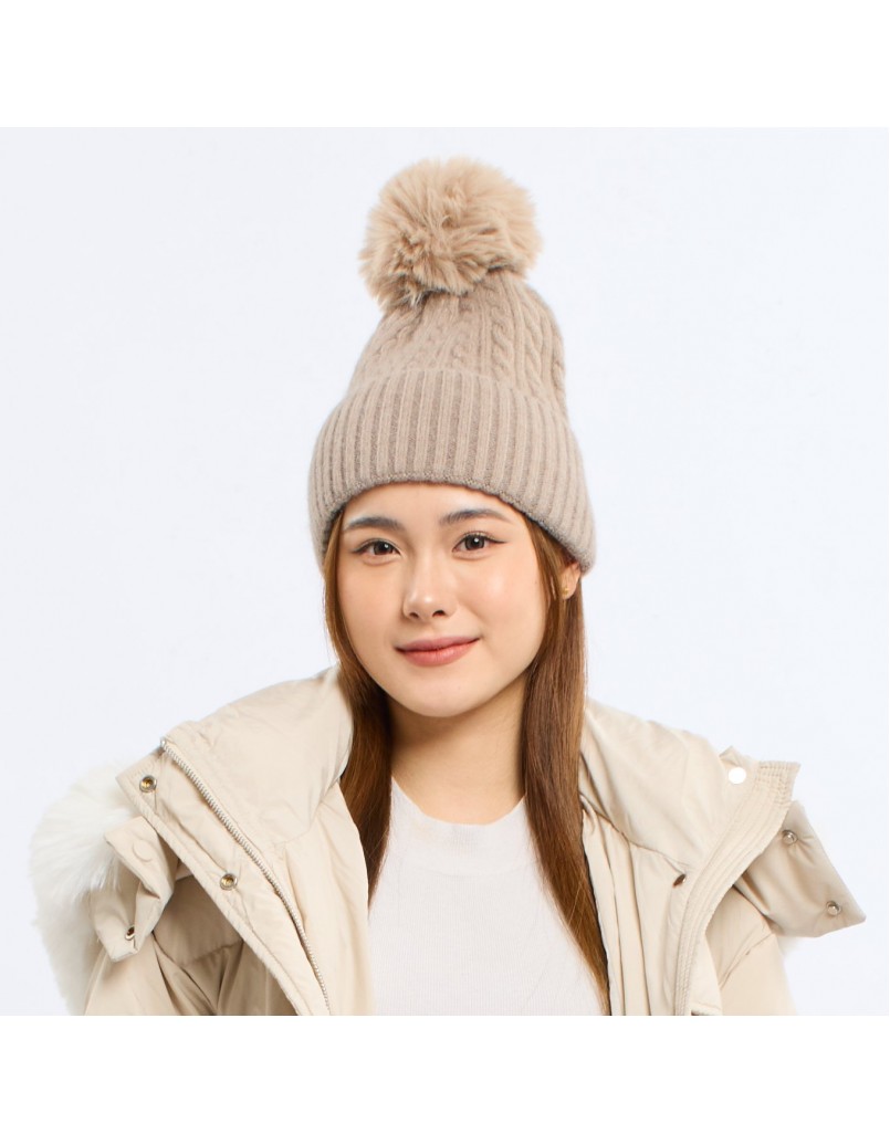 Puffy Knitted Hat Khaki