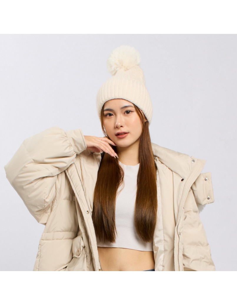 Puffy Knitted Hat Beige