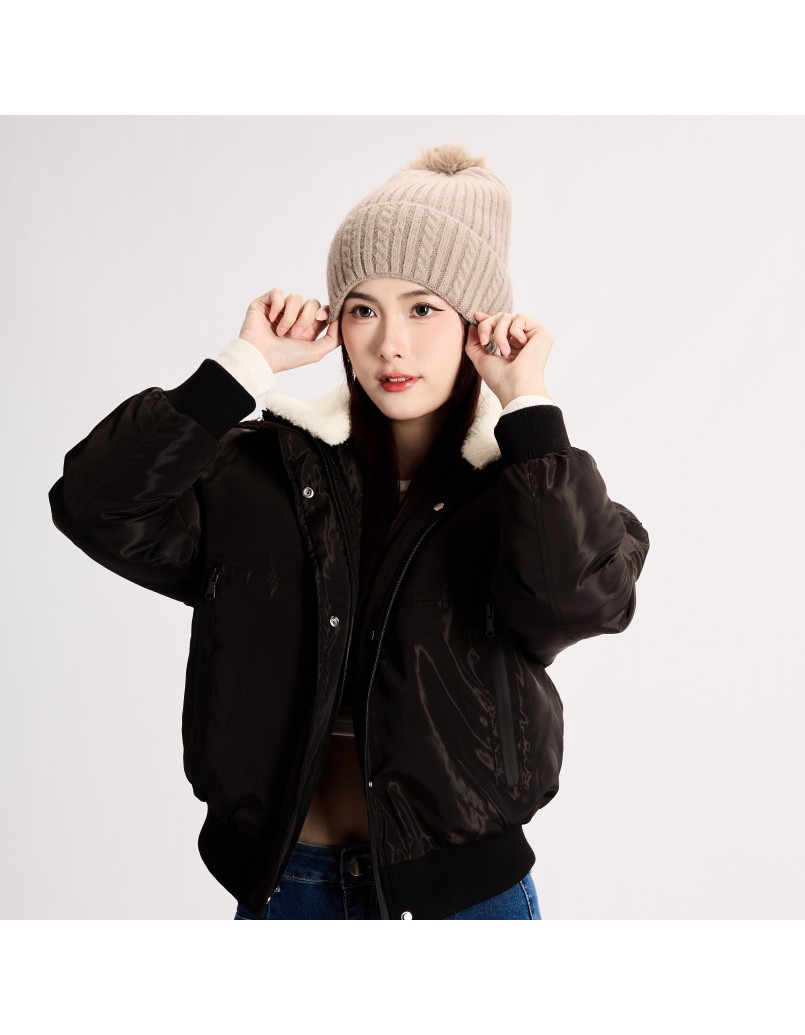 Winter Puffy Knitted Hat Khaki