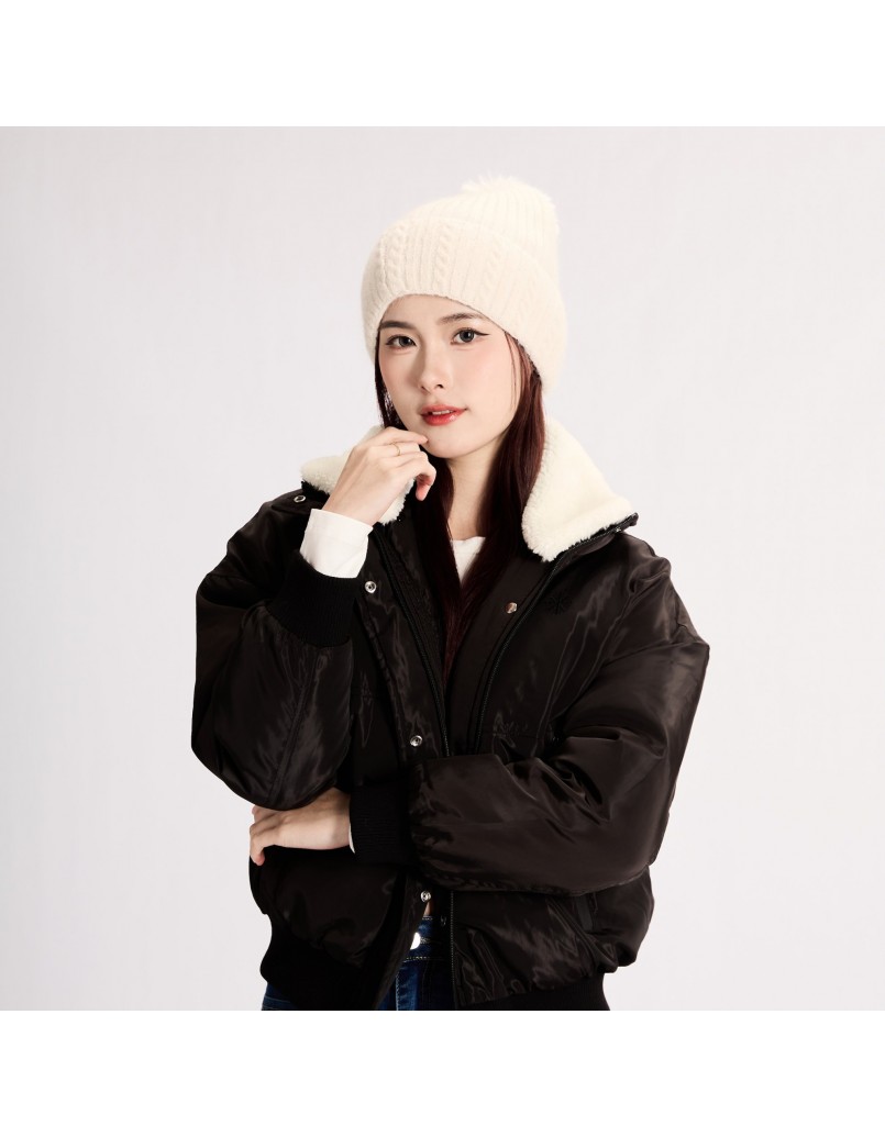 Winter Puffy Knitted Hat Beige